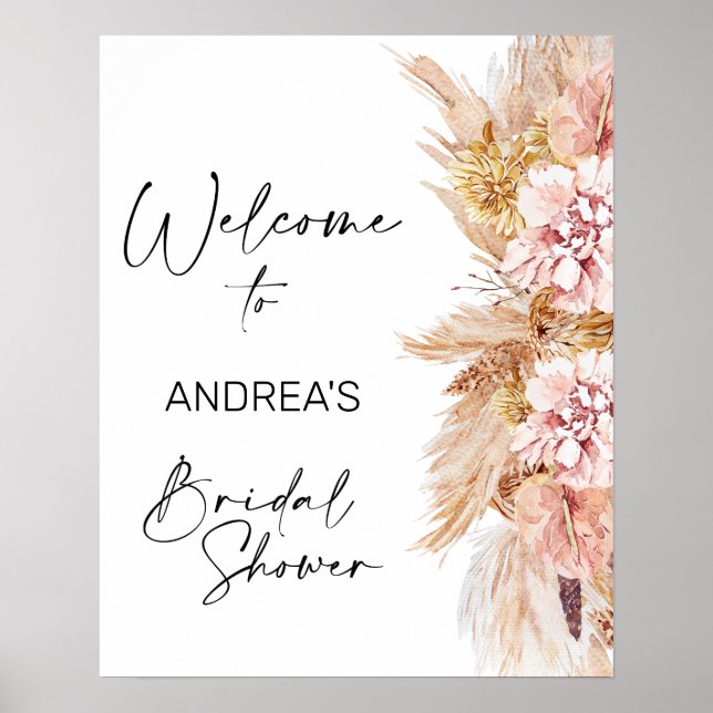Poster Boas-vindas ao Chá de Noiva Boho Blush com Grama P (Frente)