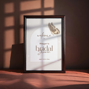 Poster Boas-vindas ao Chá de Noiva Borboleta Bege Minimal