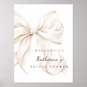 Poster Boas-vindas ao Chá de Noiva com Laço Branco Elegan