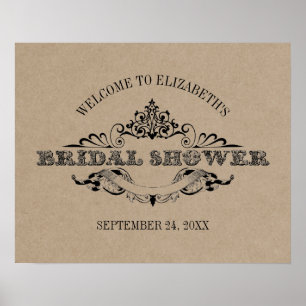 Poster Boas-vindas ao Chá de Noiva com Moldura Vintage Rú
