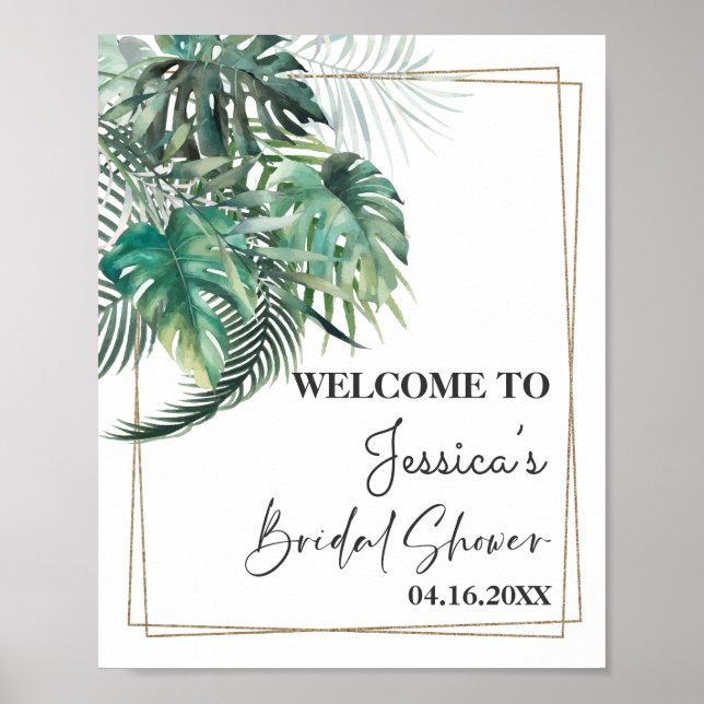 Poster Boas-vindas ao chá de noiva com verde tropical dou (Frente)