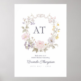 Poster Boas-vindas ao Chá de Noiva Cottagecore com Flores