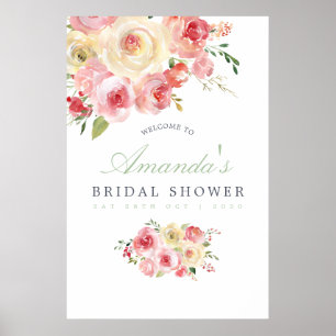 Poster Boas-vindas ao Chá de Noiva Floral Blush e Sage
