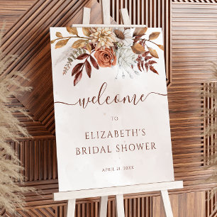 Poster Boas-vindas ao Chá de Noiva Floral Boho Outono Ter