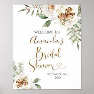 Poster Boas-vindas ao Chá de Noiva Floral Branco de Inver