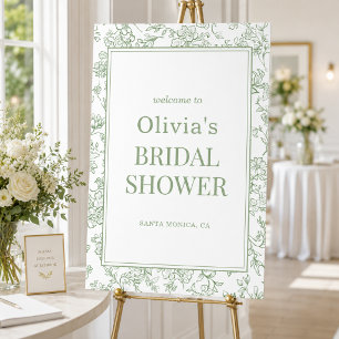 Poster Boas-vindas ao Chá de Noiva Floral Francês Verde S