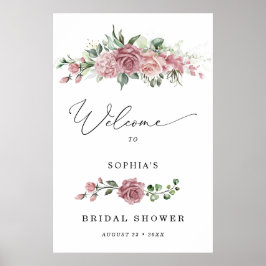 Poster Boas-vindas ao Chá de Noiva Floral Rosa Empoeirado