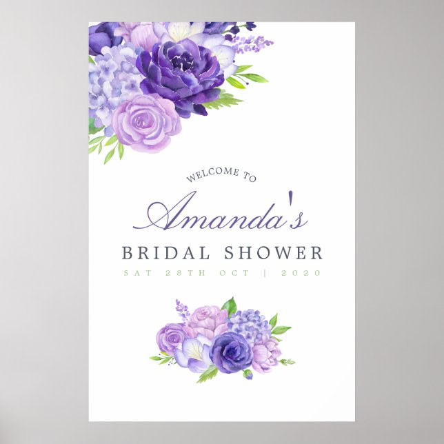 Poster Boas-vindas ao Chá de Noiva Floral Ultra Violeta (Frente)