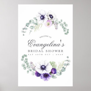 Poster Boas-vindas ao Chá de Noiva Floral Violeta Empoeir