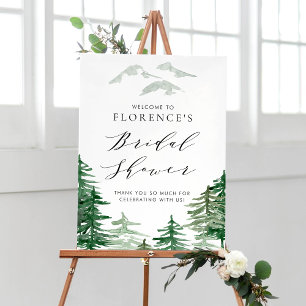 Poster Boas-vindas ao Chá de Noiva Floresta em Aquarela