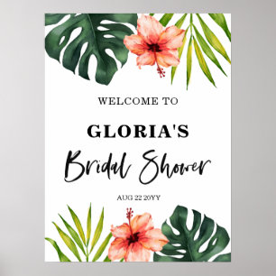 Poster Boas-vindas ao Chá de Noiva Folhas Tropicais
