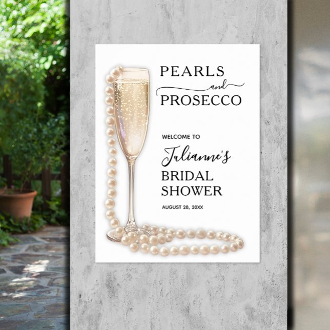 Poster Boas-vindas ao Chá de Noiva Pérolas e Prosecco (Pearls and Prosecco bridal shower Welcome poster, INSTANT DOWNLOAD and/or PRINTED)
