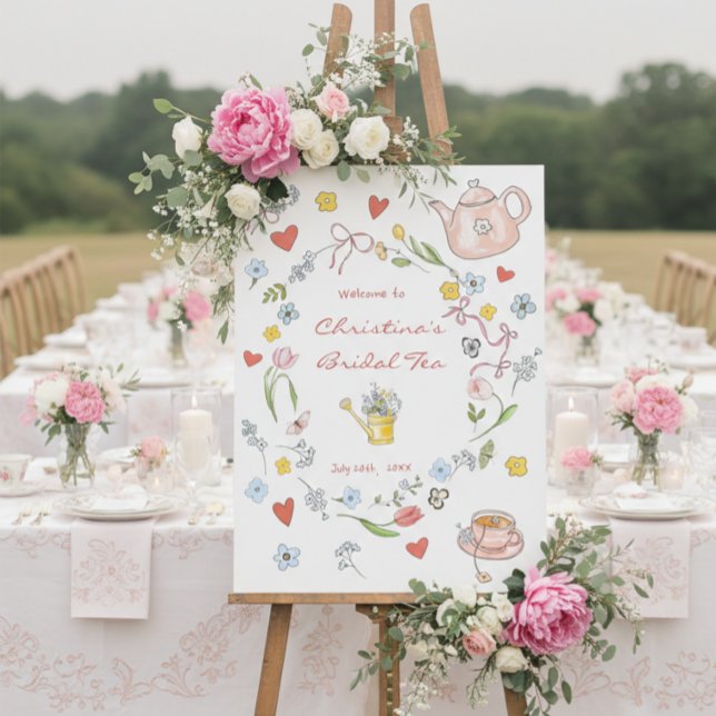 Poster Boas-vindas ao Chá de panela de chá branco desenha (Criador carregado)