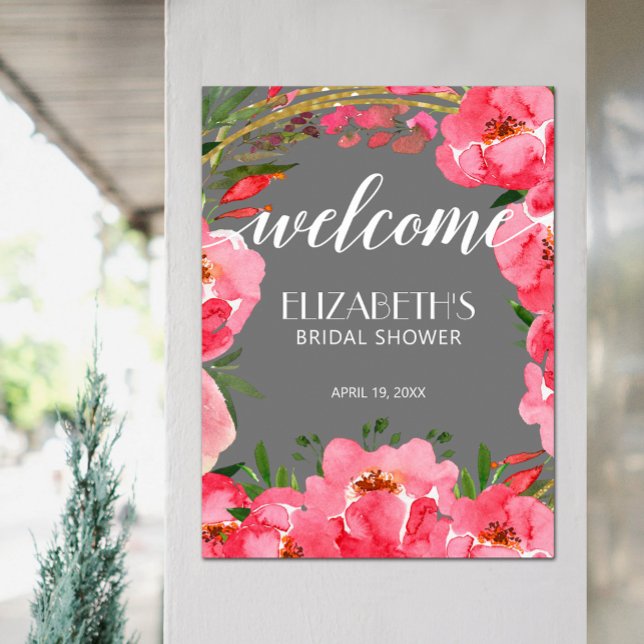 Poster Boas-vindas ao Chá de panela de Peonias Rosa de Aq (Watercolor Pink Peonies Bridal Shower Welcome Poster - PRINTED or INSTANT DOWNLOAD)