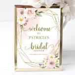 Poster Boas-vindas ao Chá de panela Geométrico Dourado<br><div class="desc">Um elegante sinal de boas-vindas floral, geométrico e cor-de-rosa, cor-de-rosa, para chá de panela. Fácil de personalizar com seus detalhes. Excelente para cor-de-rosa e ouro ou chá de panela para temas florais. Entre em contato comigo via chat se tiver perguntas sobre o trabalho de arte ou precisar de personalização. NOTA:...</div>