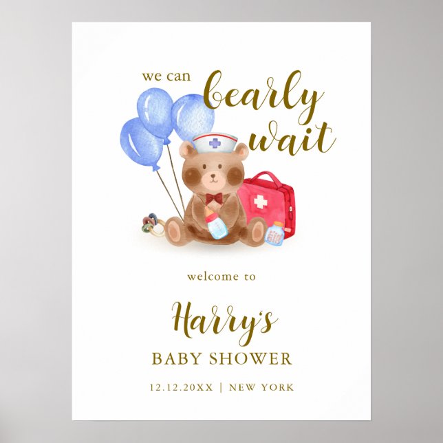 Poster Boas-vindas ao Chuveiro de Bebê com Urso de Pelúci (Frente)