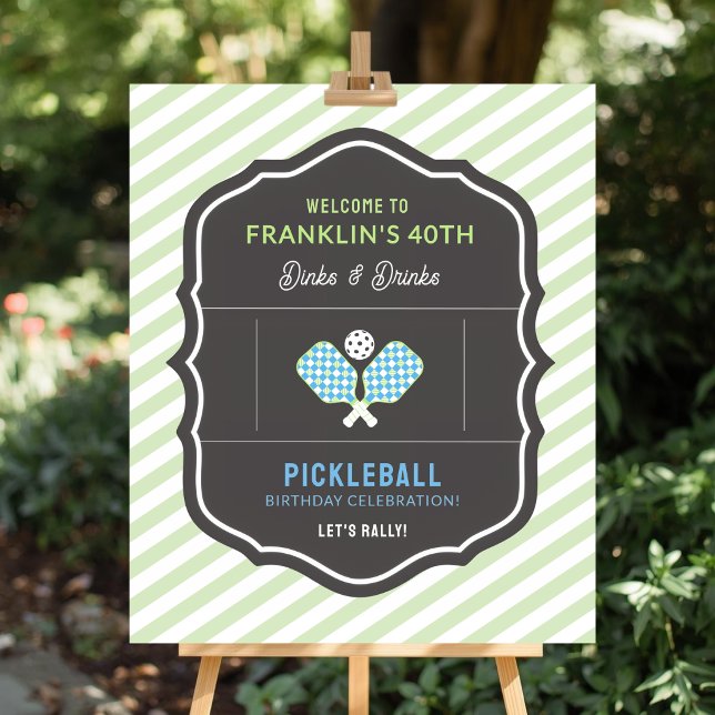 Poster Boas-vindas ao Dinks e Drinks de Pickleball Verde  (Dinks and Drink Pickleball Welcome Sign)
