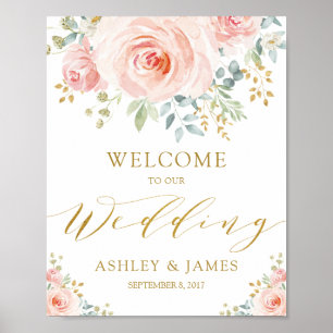 Poster Boas-vindas ao Dourado Casamento Elegante Blush Pi
