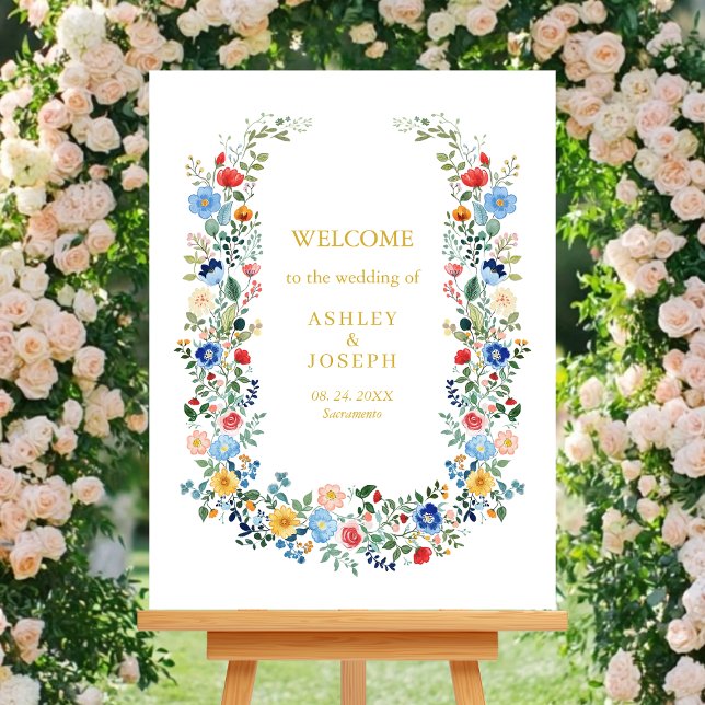 Poster Boas-vindas ao Dourado Casamento Floral Elegante C (Criador carregado)