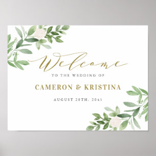 Poster Boas-vindas ao Dourado Casamento Verde e Branco Fl