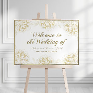 Poster Boas-vindas ao Dourado Elegante Peony Floral