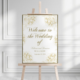 Poster Boas-vindas ao Dourado Elegante Peony Floral