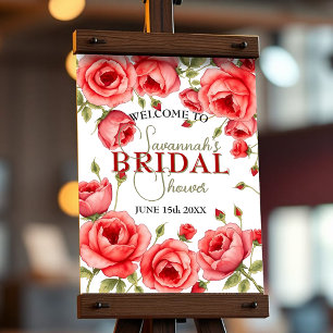Poster Boas-vindas ao Elegante Rosa vermelha Border Chá d