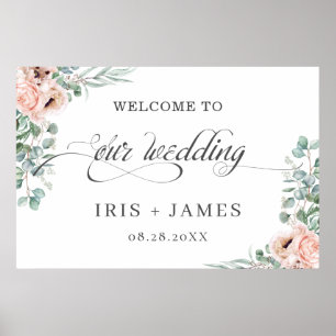 Poster Boas-vindas ao Eucalyptus Floral-Rosa-Blush