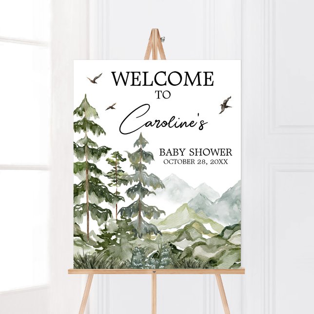 Poster Boas-vindas ao Forest Adventure Chá de fraldas (Boy Woodland Baby Shower Welcome Sign)