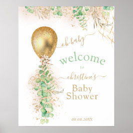 Poster Boas-vindas ao Glitter Dourado Eucalyptus Balloon