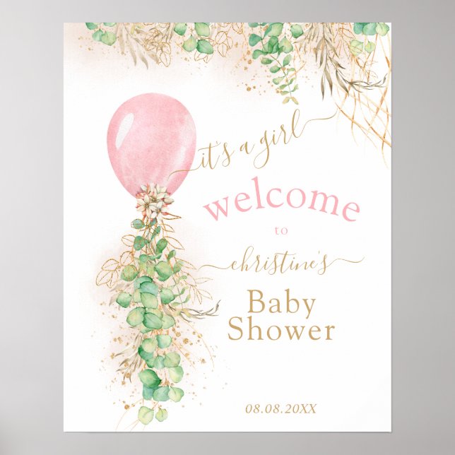 Poster Boas-vindas ao Glitter Dourado Eucalyptus Balloon (Frente)