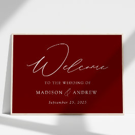 Poster Boas-vindas ao moderno Elegante Script Burgundy