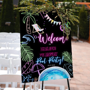Poster Boas-vindas ao partido Black Neon Glow Watercolor