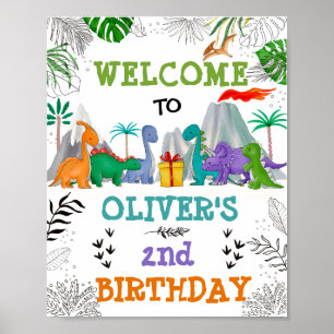Poster Boas-vindas ao partido Dinosaur Birthday Jungle