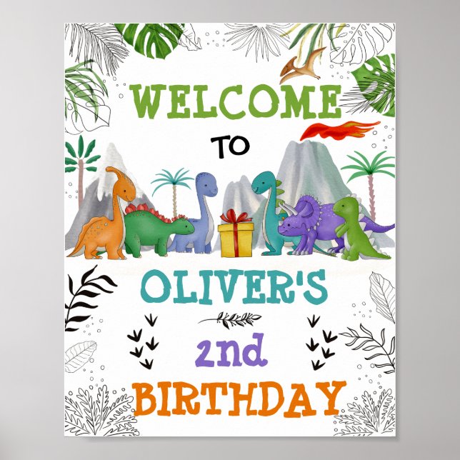 Poster Boas-vindas ao partido Dinosaur Birthday Jungle (Frente)