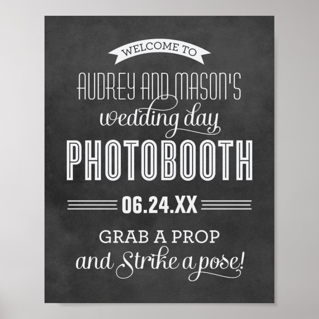 Poster Boas-vindas ao Photobooth de Casamento Preto (Frente)