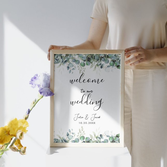 Poster Boas-vindas ao Simple Eucalyptus Greenery (Simple Eucalyptus Greenery Wedding Party Supplies)