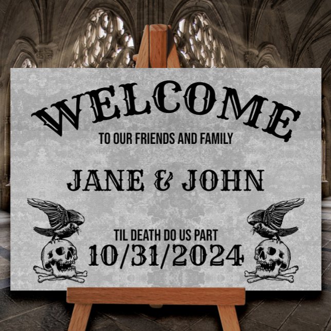 Poster Boas-vindas ao Vintage, Gothic ou Halloween (Perfect for gothic, vintage or Halloween weddings, bridal showers and parties!)