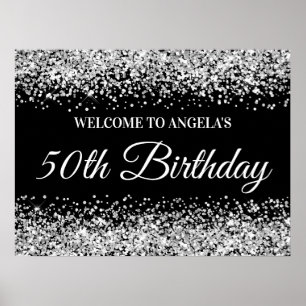 Poster Boas-vindas aos 50 anos Preto Brilho Prata