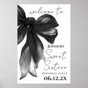 Poster Boas-vindas Black Bow Coquette Script Festa Sweet