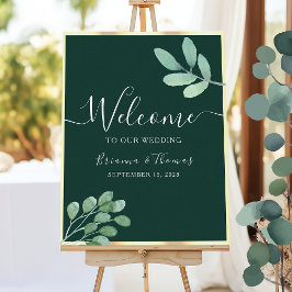 Poster Boas-vindas Botânicas Casamento Verde Esmeralda