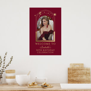 Poster Boas-vindas Burgundy Gold Celestial 30º Aniversári