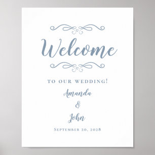 Poster Boas-vindas Casamento Caligrafia Elegante Azul Poe