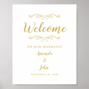 Poster Boas-vindas Casamento Caligrafia Elegante Dourado 