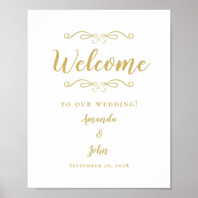 Poster Boas-vindas Casamento Caligrafia Elegante Dourado  (Frente)