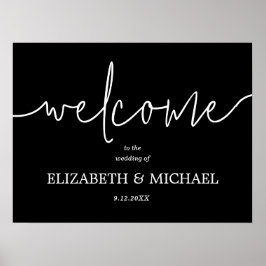Poster Boas-vindas Casamento de Caligrafia Branca e Preta