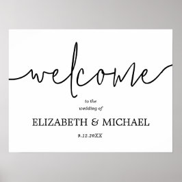 Poster Boas-vindas Casamento de Caligrafia Branca e Preta
