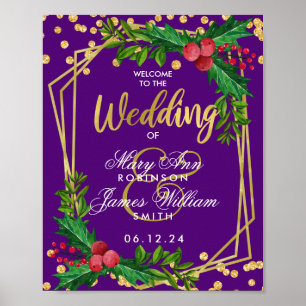 Poster Boas-vindas Casamento de Feriado Roxo Dourado Holl