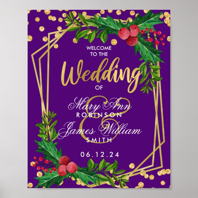 Poster Boas-vindas Casamento de Feriado Roxo Dourado Holl (Frente)