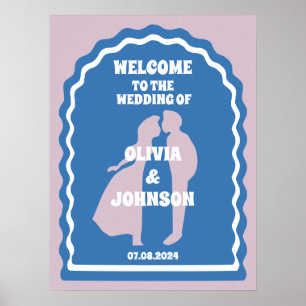 Poster Boas-vindas Casamento do Arco de Onda Retro Roxo R